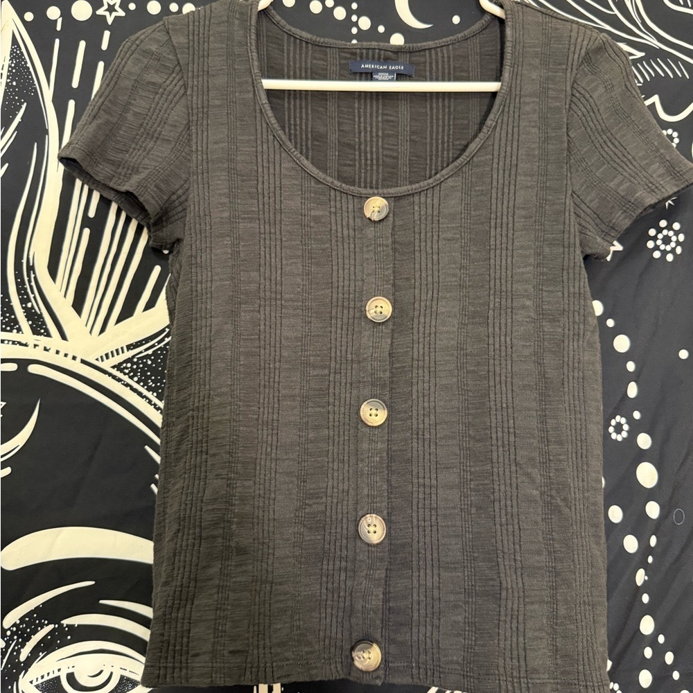 American Eagle - Ribbed Buttonfront Gray Top - image 1